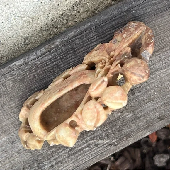 Vintage Chinese Hand-Carved Soapstone Sculpture – Leaves, Fruit